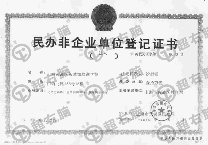 智慧加培训学校民非登记证